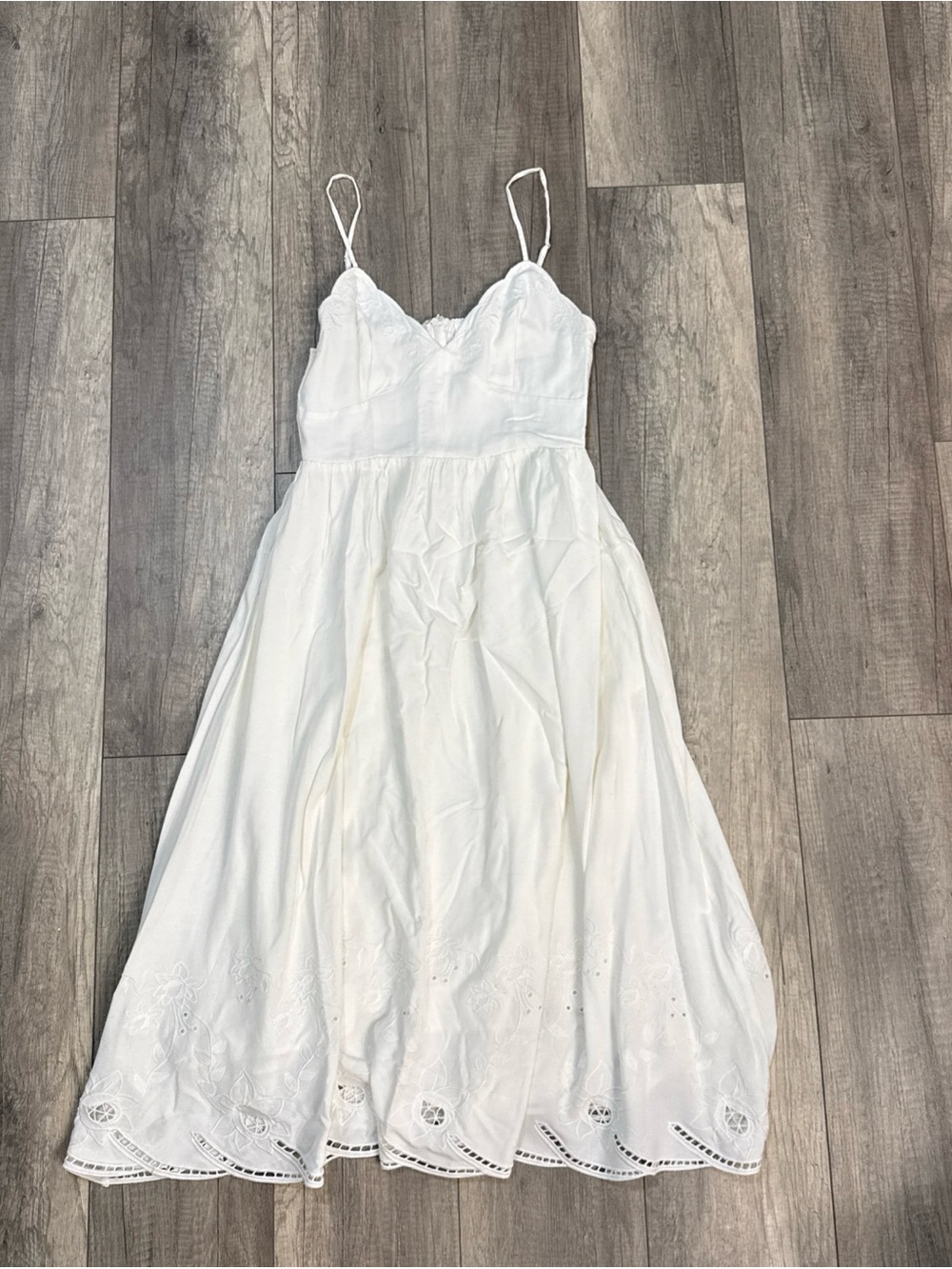 Astr White Eyelet Midi Dress with Spaghetti Straps